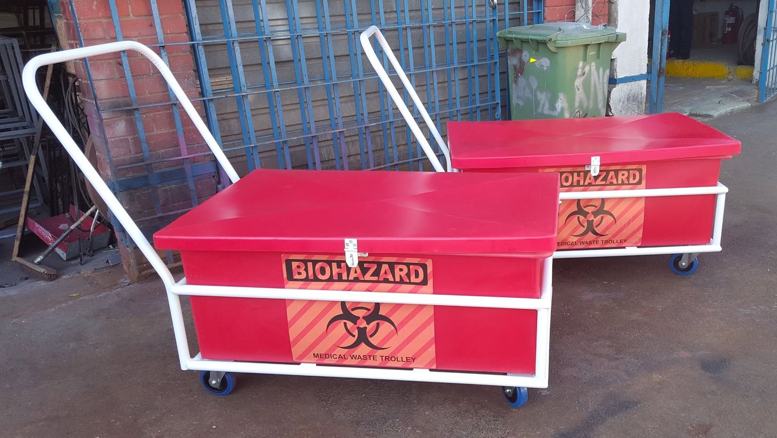 Mobile bin, hazard-rated, angled view