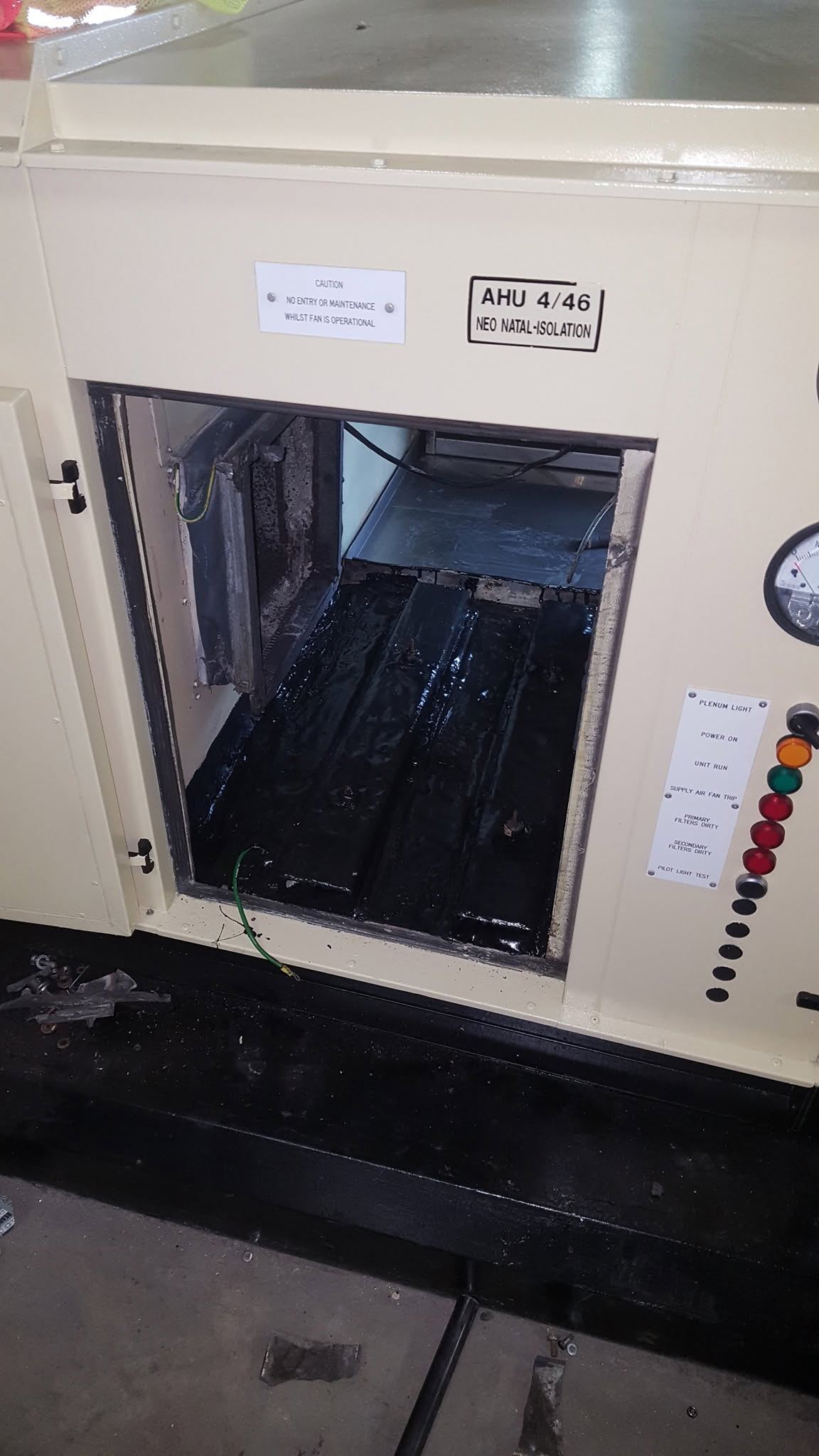 HVAC housing, door open