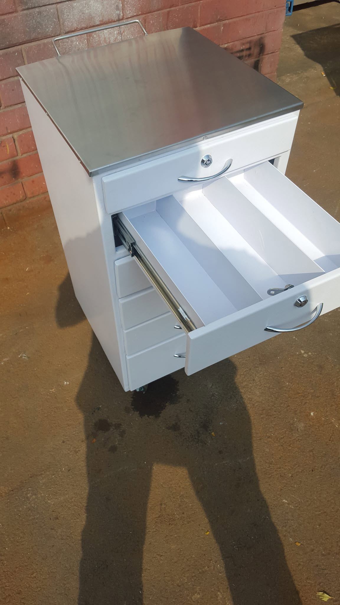Stainless drawer unit, open